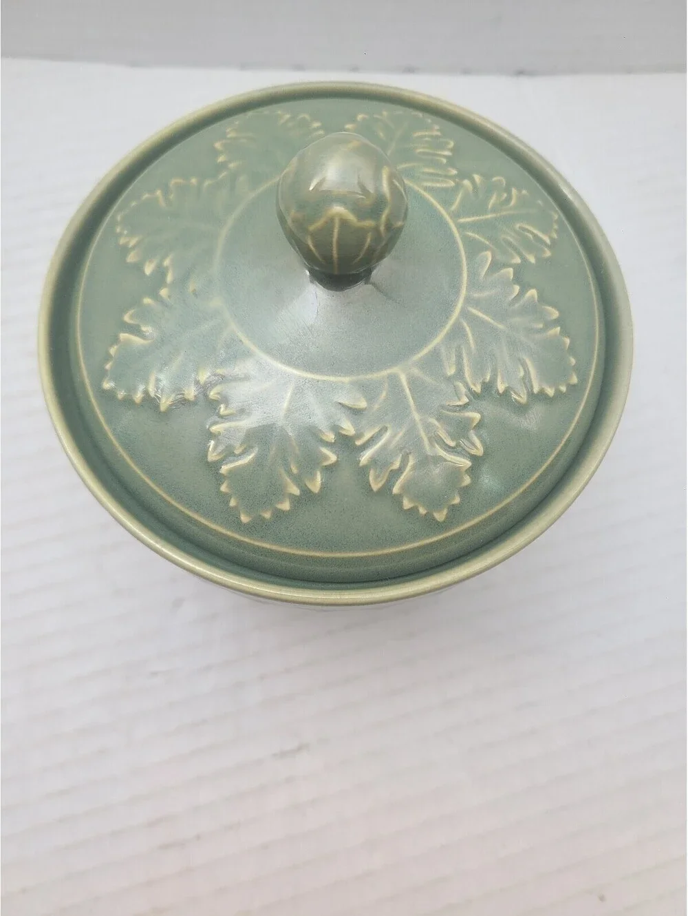 Coventry Parthenon Sage Green Stoneware Vintage Sugar Bowl w/ Lid Greek Revival